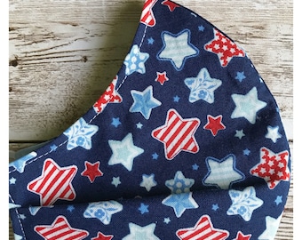 Kids Washable Fabric Face Mask: Stars Print, Ages 6-12