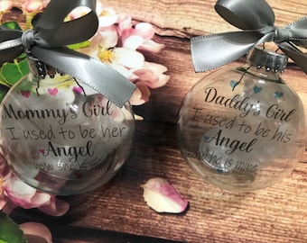 Memorial Ornament: Mommy's Girl, Daddy's Girl, Feather Filled Glass ball