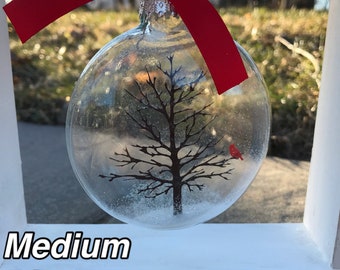 Memorial Cardinal Ornament: Glass 3 inch disc