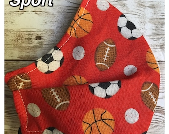 Kids Sports Fabric Face Mask: Ages 3-6, Washable Cotton