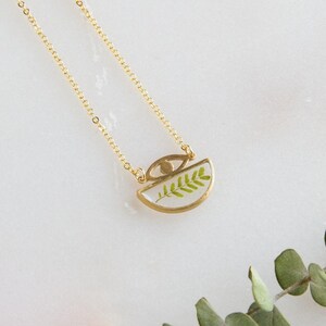 Fern Necklace, Evil Eye Necklace, Gold Filled Necklace, Resin Fern Pendant, Protection Amulet, Minimalist Jewelry,  Mental Gardens Pendant