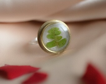 Circle Fern Ring, Pressed Leaf Ring, Women Resin Ring, Botanical Jewelry, Statement Ring, Nature Inspired Ring, Plant Ring, Best Friend Gift