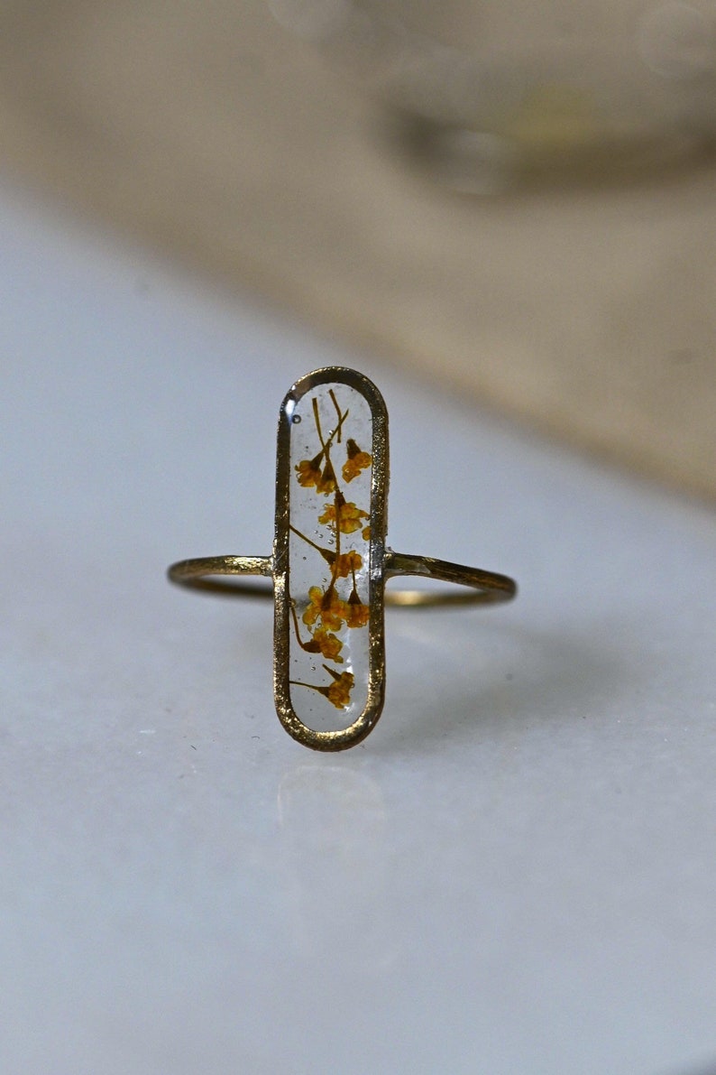 Pressed Flower Ring Flower Ring Resin Ring Yellow Floral Etsy