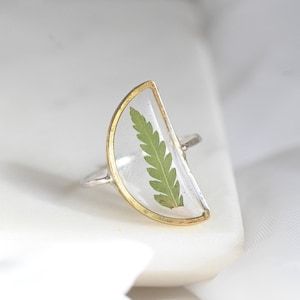 Moon Resin Ring, Dried Fern Ring, Silver Band Ring, Pressed Fern Jewelry, Plant Jewelry, Minimalist Ring, Real Fern Ring, Bespoke Jewelry