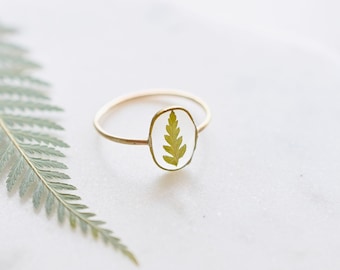 Fern Ring, Plant Ring, Botanical Ring, Pressed Fern Ring, Gold Fern Ring, Mini Resin Ring, Boho Ring, Real Fern Ring, Mentalgardens