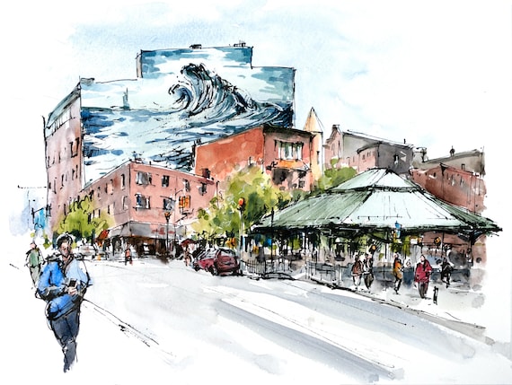 Wave Mural And Path Station On Grove Street Jersey City Etsy