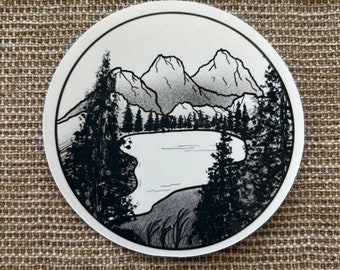Pegatinas de Mountain View, Pegatinas de naturaleza, Lago, Montaña, Árboles, Pegatinas de naturaleza, Senderismo, Explorar, Idea de regalo