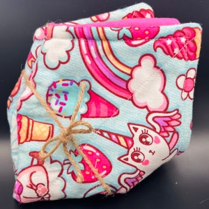 Unicorn Microwave Bowl Cozy | Reversible Cotton Bowl Holder | Microwave-Safe Cozy for Hot Bowls | Handmade Gift for Kids & Adults
