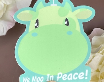 Chibi Alien Sticker We Moo in Peace Vinyl Decal for UFO and Cow Lovers