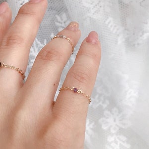 Amethyst Extra Dainty Chain Ring. 14K Gold-Filled Gemstone Ring. Pinky/Midi/Minimalistic Stacking Ring