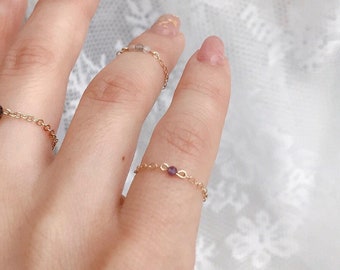 Amethyst Extra Dainty Chain Ring. 14K Gold-Filled Gemstone Ring. Pinky/Midi/Minimalistic Stacking Ring