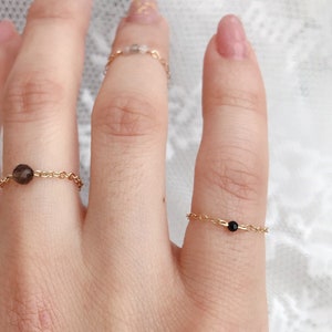 Black Spinel Extra Dainty Chain Ring. 14K Gold-Filled Gemstone Ring. Pinky/Midi/Minimalistic Stacking Ring