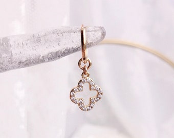 4 Leaf Clover Endless Hoop Earrings. 14K Gold-Filled Charm Earrings/Dainty Hoop Earrings/ Minimalistic Hoop/ 12mm/16mm Hoop