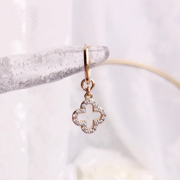 4 Leaf Clover Endless Hoop Earrings. 14K Gold-Filled Charm Earrings/Dainty Hoop Earrings/ Minimalistic Hoop/ 12mm/16mm Hoop