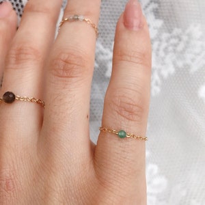 Aventurine Extra Dainty Chain Ring. 14K Gold-Filled Gemstone Ring. Pinky/Midi/Minimalistic Stacking Ring