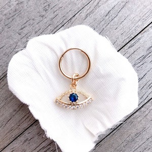 Evil Eye Endless Hoop Earrings. CZ Sapphire evil eye 18K Gold-Filled Charm Earrings/Dainty Hoop Earrings/ Minimalistic Hoop/ 12mm/16mm Hoop