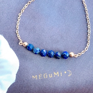 6 Stone Lapis Lazuli 14K Gold-Filled Necklace. Small gemstones, Dainty, Minimalist, Elegant. Layering Necklace. Crystal Necklace