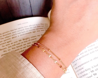 SEQUIN CHAIN BRACELET 14K Gold-Filled Curb Chain. Simple And Dainty Minimalistic Stacking Bracelet. Layering Bracelet