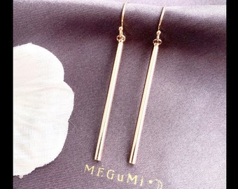 Simple Round Bar Earrings. 14K Gold Filled Vertical Stick Earring.Dainty, Minimalistic, Elegant, Sleek, Everyday Earrings