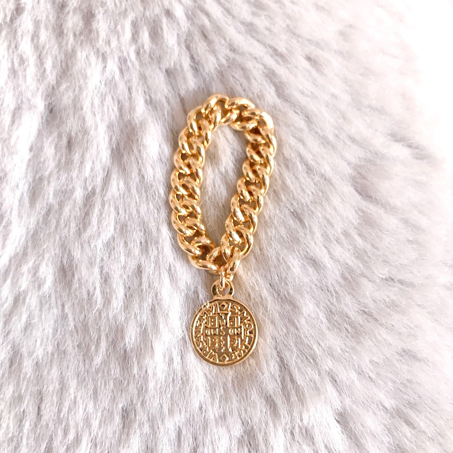 CHUNKY CHAIN RING With Ancient Coin Charm 24K Gold-filled - Etsy