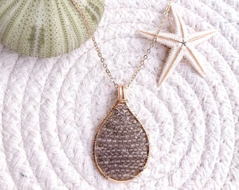 SMOKY QUARTZ NECKLACE - 14K Gold Filled, Smoky Quartz Pendant, Teardrop, Tear Drop, Necklace, Pear Shape Necklace, Pendant and Chain