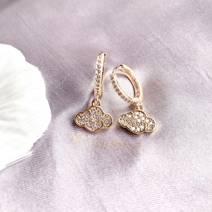 Tiny Cloud Earring CZ 18K Gold-Filled Hoop Earrings. Charm Earrings/Dainty Hoop Earrings/ Minimalistic Hoop/14mm Hoop