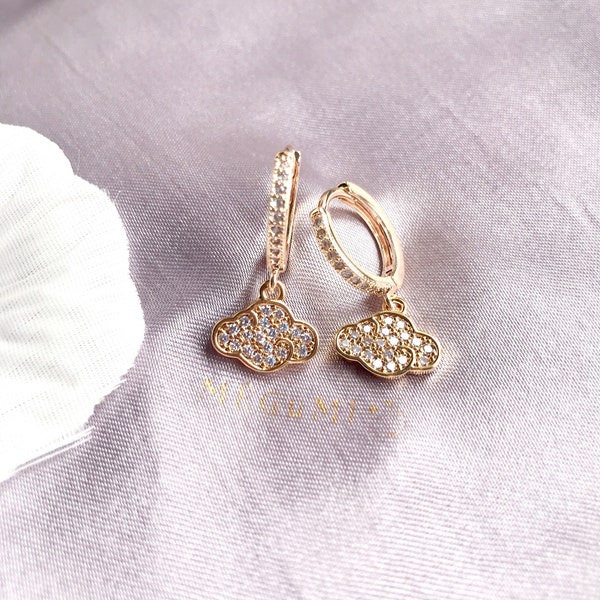 Tiny Cloud Earring CZ 18K Gold-Filled Hoop Earrings. Charm Earrings/Dainty Hoop Earrings/ Minimalistic Hoop/14mm Hoop