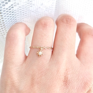 NORTH STAR RING - Dainty Pole Star Ring, 14K Gold Filled Ring, Dangly North Star Stacking Ring, Layering Ring, North Star, Pole, Jewelry