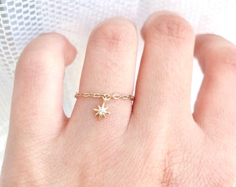 NORTH STAR RING - Dainty Pole Star Ring, 14K Gold Filled Ring, Dangly North Star Stacking Ring, Layering Ring, North Star, Pole, Jewelry