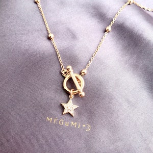 Pop Star Toggle Necklace. 14K Gold Filled Toggle Clasp Pendant. Small Crystal Charm. 5 Point Star, Layered Necklace Set