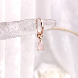 Tiny Teardrop CZ Stone(Pink) Endless Hoop Earrings. 14K Gold-Filled Charm Earrings/Dainty Hoop Earrings/ Minimalistic Hoop/ 12mm/16mm Hoop