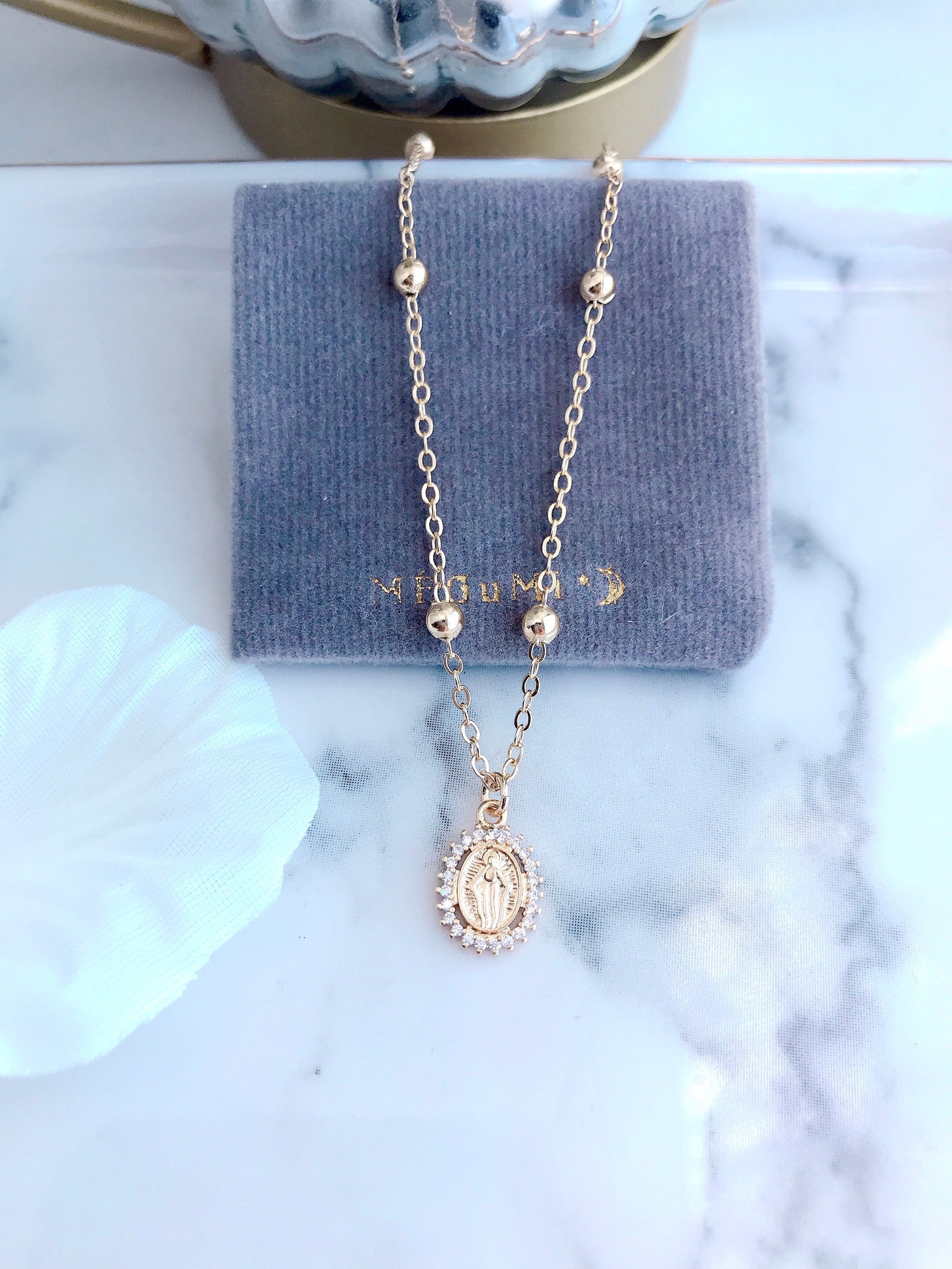 VIRGIN MARY NECKLACE 18K Gold Filled With Cubic Zirconia. - Etsy UK