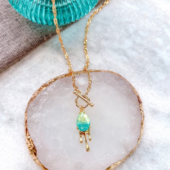 Elegant Gold and Green Necklace Green Necklace in Gold, Dainty Gold Necklaces for Women With  main image 4