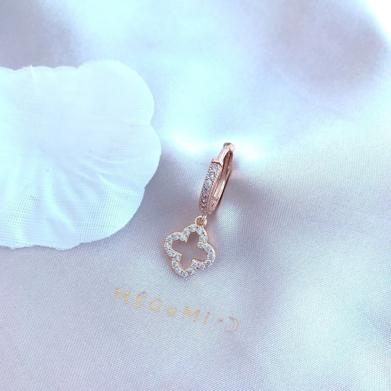 4 Leaf Clover Earring CZ Pave 18K Gold-Filled Hoop. Charm Earrings/Dainty Hoop Earrings/ Minimalistic Hoop/14mm Hoop/ Alhambra Earring