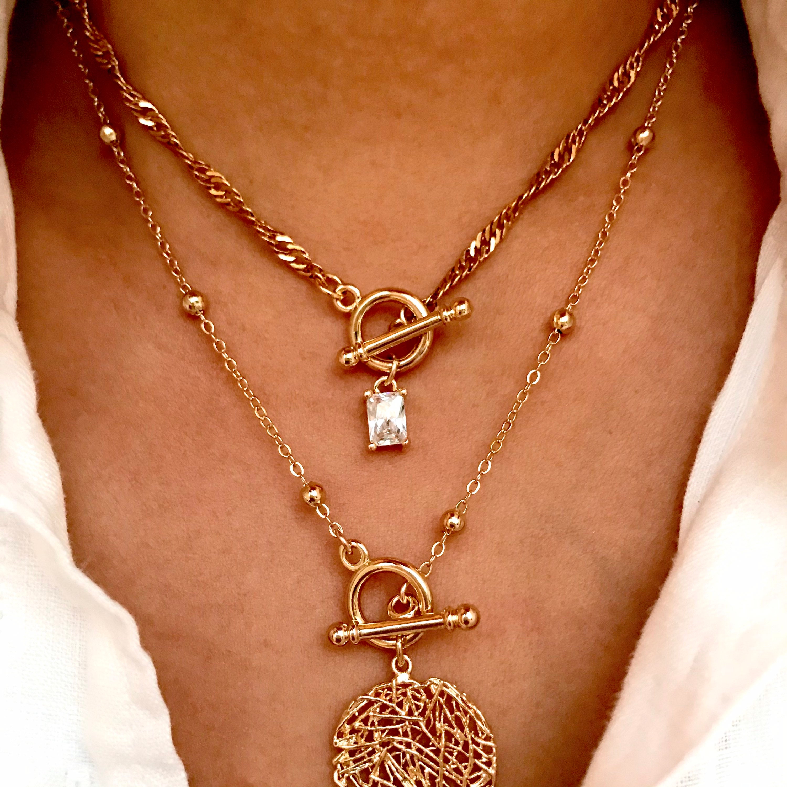 Rectangular Stone Toggle Necklace. 14K Gold Filled Toggle Clasp Pendant ...