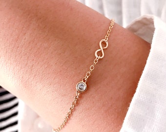 Infinity Sign and CZ Diamond 14K Gold-Filled Bracelet. Forever Love Bracelet. Simple And Dainty Minimalistic Stacking Bracelet. Layering