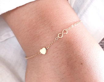 LOVE YOU FOREVER Bracelet - Heart and Infinity Bracelet, 14K Gold Filled, Forever Bracelet, Infinity Bracelet, Bridesmaid, Girlfriend Gift