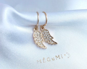 Sparkly Angel Wing Charm 14K Gold-Filled Earrings. Dainty/Minimalistic/Elegant/Sleek/Everyday Earrings/Lucky charm earrings