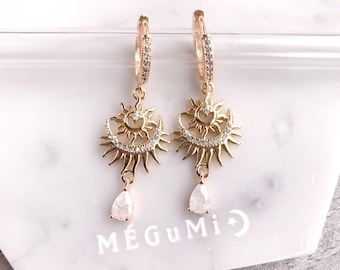 Sun and Moon Star 18K Gold-Filled Hoop Earrings. Charm Earrings/Dainty Hoop Earrings/ Minimalistic Hoop/14mm Hoop