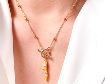 Yellow Pop Pepper with Star Toggle Necklace. 14K Gold Filled Satellite Chain Toggle Clasp Pendant, Layered Necklace Set