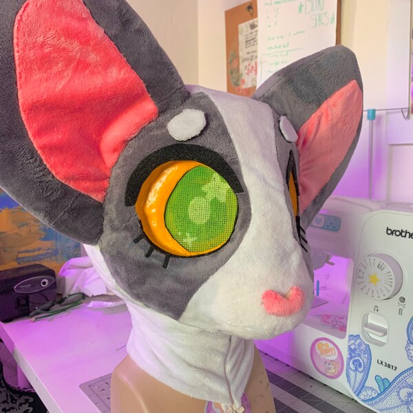 Kemono mouthless cat fursuit head and paws partial (fursuit partial)