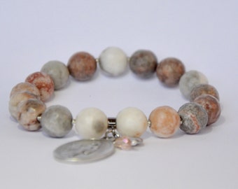 Pink Zebra Jasper Cancer Support Bracelet, St. Peregrine Charm