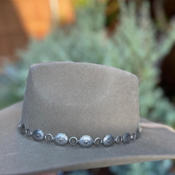 Silver Concho Leather Hatband: Adjustable Rodeo Hat Jewelry