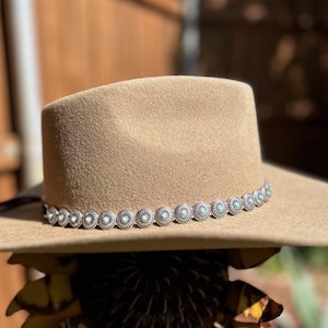 Turquoise Concho Hatband: Silver Rodeo Hat Band with Suede Tie
