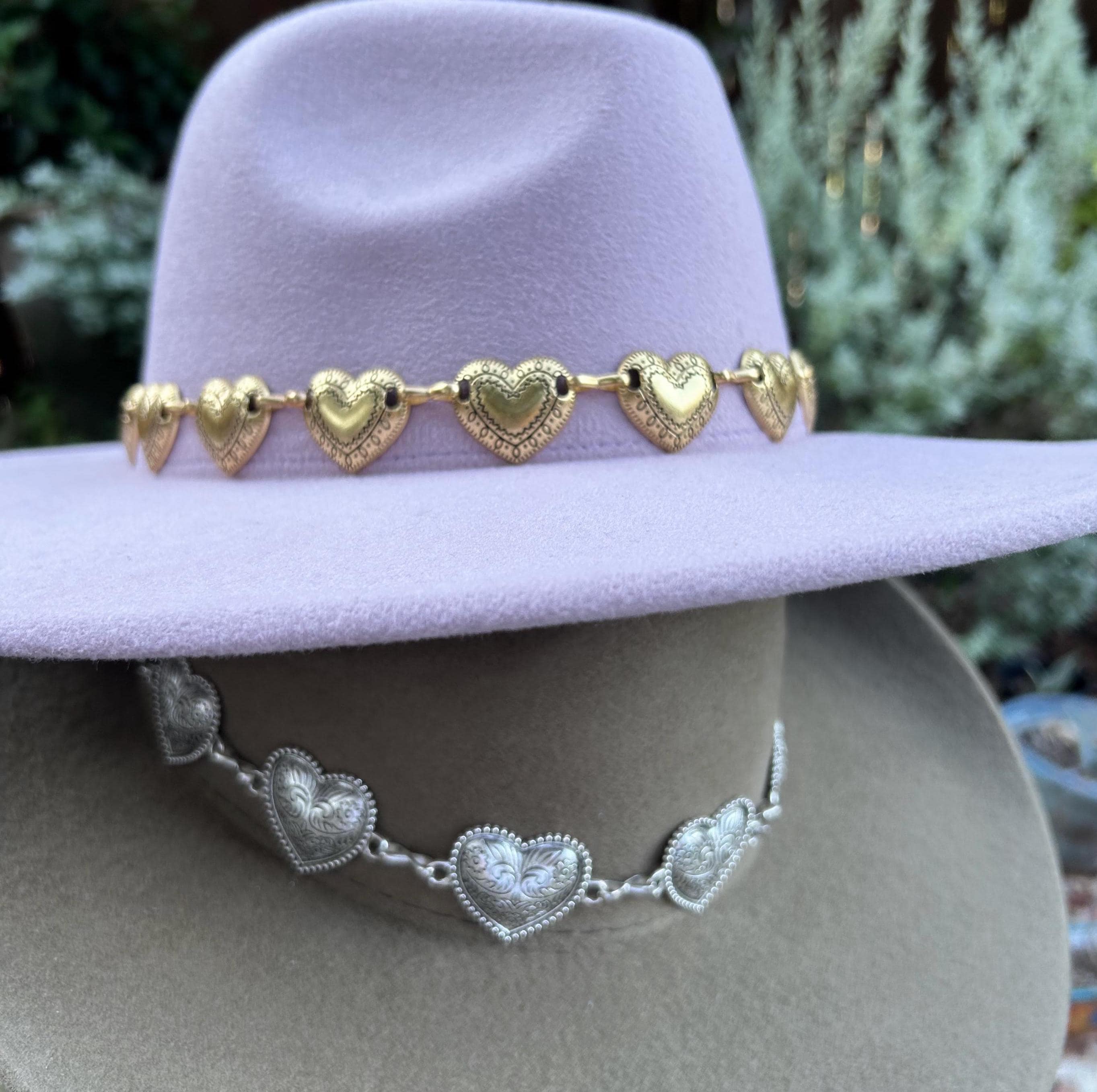 Hatband; Heart Hat Band; silver concho hatband; gold hat band; leather hatband; hat band; leather hat band; rodeo hatband