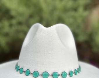 Aqua Chalcedony Hatband, Adjustable Rodeo Hat Jewelry