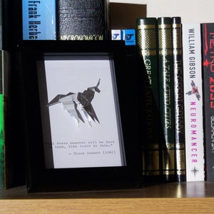 Gaff's Blade Runner Origami Unicorn and Hand Typed Quote in a 4x6" (10x15cm) Box Frame