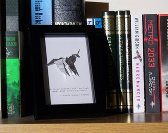 Gaff's Blade Runner Origami Unicorn and Hand Typed Quote in a 4x6" (10x15cm) Box Frame