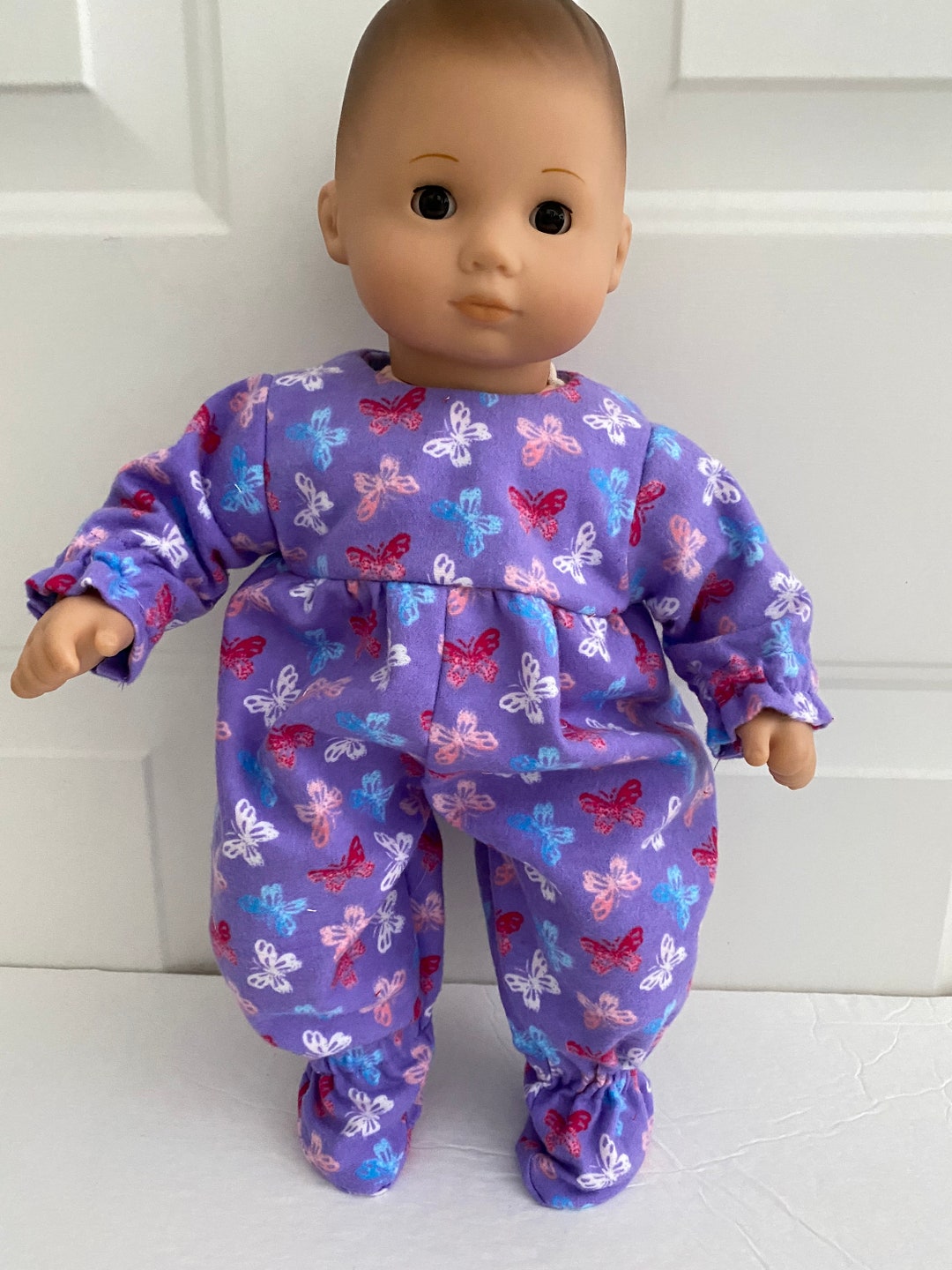 15 Doll Onesie/sleeper Purple With Butterflies Flannel Etsy