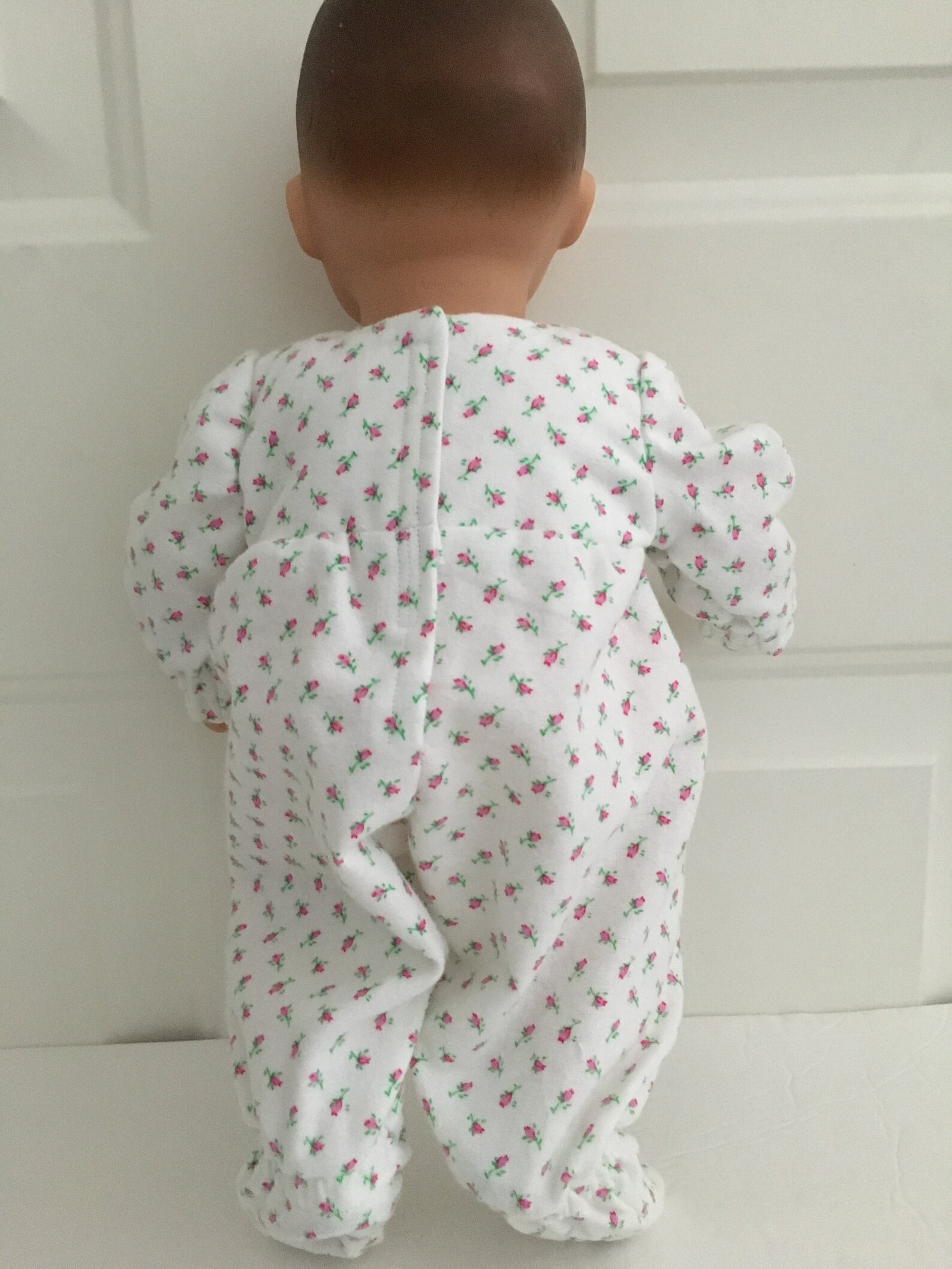 15 Doll Onesie/sleeper Pink Rose Buds Flannel Footed Onesie/sleeper